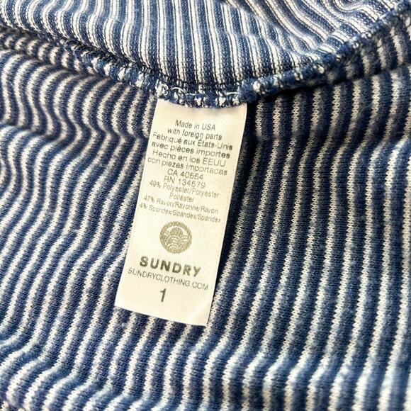 Anthropologie Sundry Brushed Fleece Cocoon Cardigan Blue White Stripe Size 1 - Picture 8 of 8